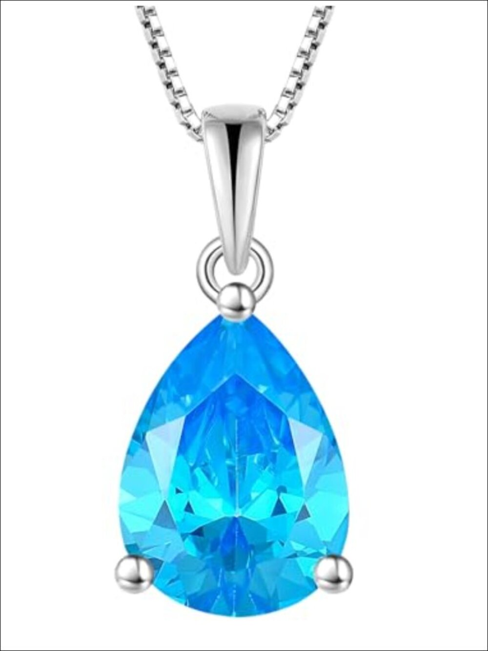 925 Sterling Silver Teardrop Pendant Necklace Pear Cut Aquamarine Women's